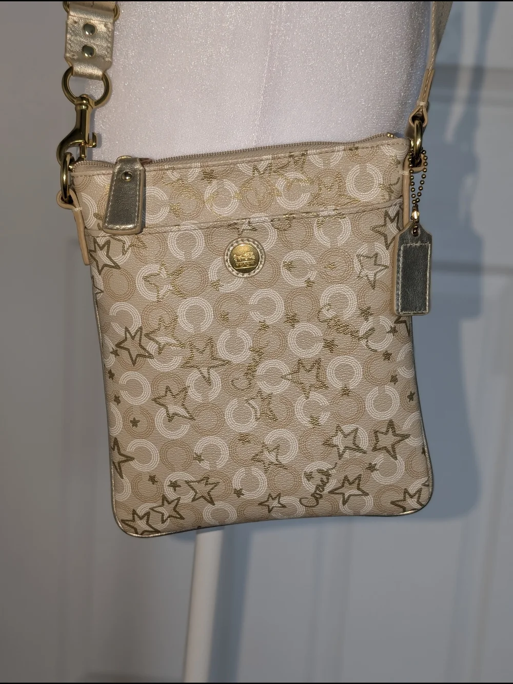 Coach Waverly Snow Queen Crossbody Bag With Signature C and Gold Stars